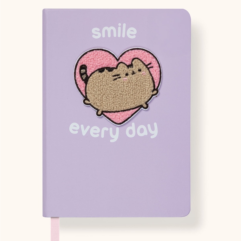 Pusheen Casebound Notebook w/one-of-a-kind chenille patch/“smile every day”-NWT